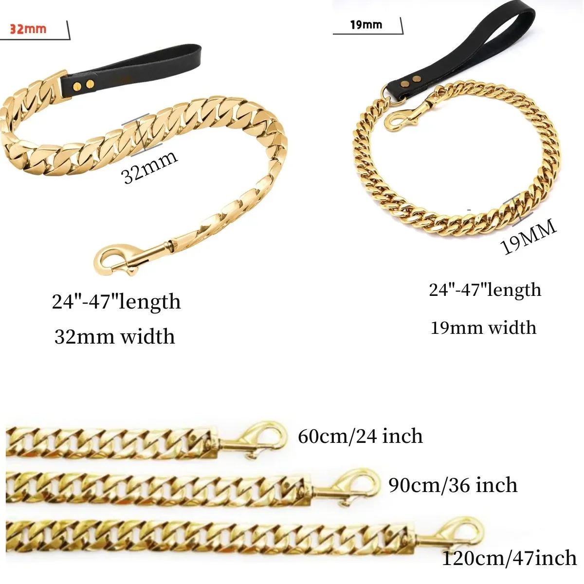 Stainless Steel Dog Leash Pet Lead Traction Super Strong Gold Collar Chain 32mm 19mm Bulldog Pitbull Large Dog Collar Leash - AliExpress 15 - Image 4