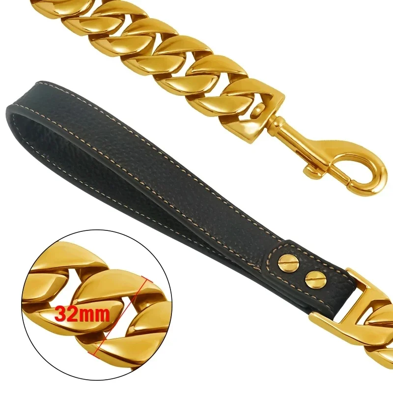 Stainless Steel Dog Leash Pet Lead Traction Super Strong Gold Collar Chain 32mm 19mm Bulldog Pitbull Large Dog Collar Leash - AliExpress 15 - Image 6