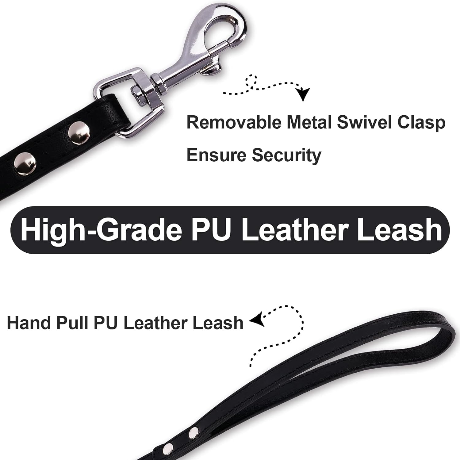 SOYATER Black Dog Collar for Medium Large Dogs Pitbull Collar with Leash Rivet Puppy Pet Cat Adjustable Black Studded Collar Durable PU Leather Spiked Pet Supplies (Black, XXL=19.7""-22.4"") - Image 5