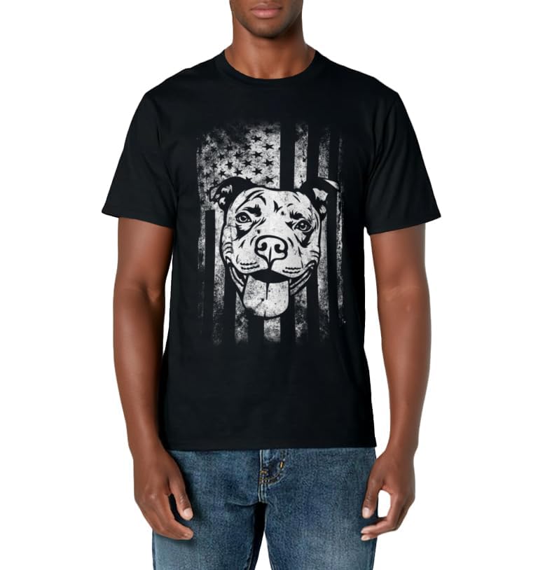 Patriotic Pitbull American Flag Dog Lover T-Shirt - Image 2
