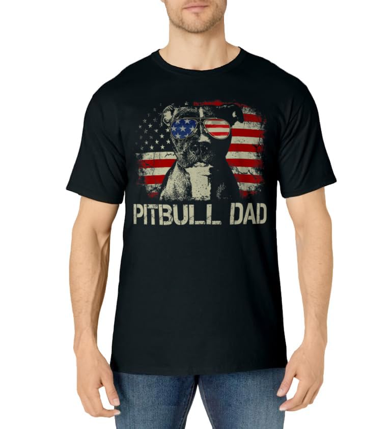 Best Pitbull Dad Ever Shirt American Flag 4th Of July Gift T-Shirt - Image 2