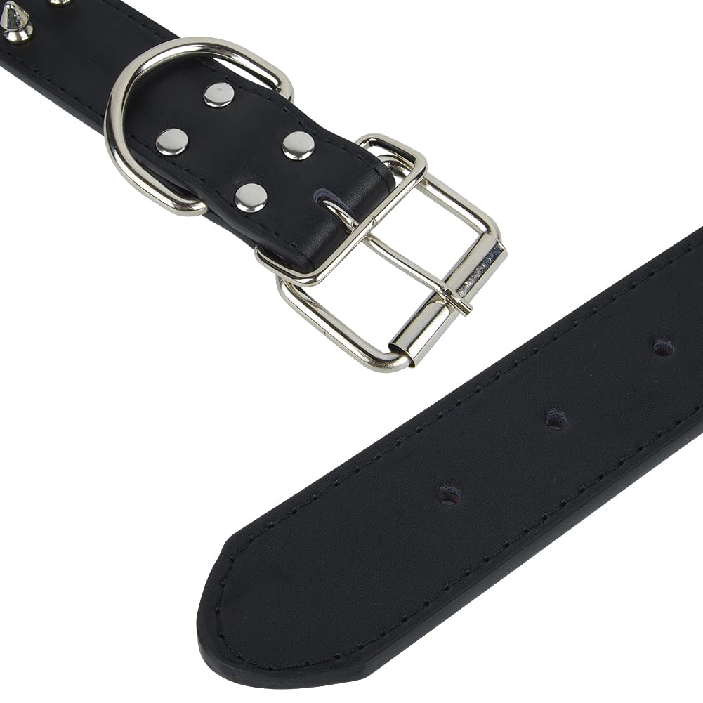 Glanhook Keep Your Dog Safe and Stylish with Our 21" Adjustable Spiked Dog Collar - Durable Black Leather Collars Design for Added Protection M - Image 4