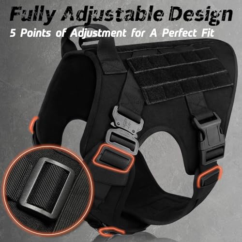 rabbitgoo Tactical Dog Harness for Large Dogs, Heavy Duty Dog Harness with Handle, No-Pull Service Dog Vest Large Breed, Adjustable Military Dog Vest Harness for Training Hunting Walking, Black, L - Image 3
