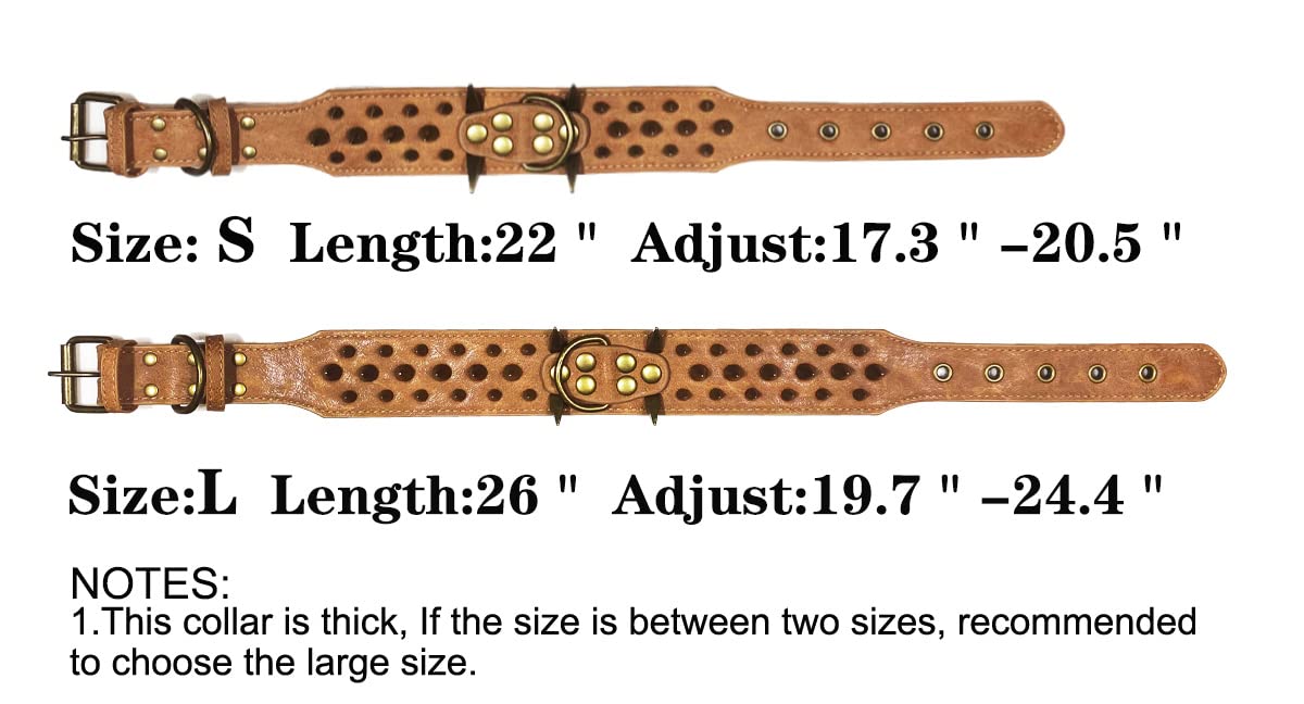 Kawagogo Spiked Studded Dog Collar with Large Sharp Spikes,2 Inch Wide Leather Dog Collar,Anti-bite,Fit Large Medium Dogs,Pitbull Doberman (L Adjust:19.7''-24.4'', Brown) - Image 3