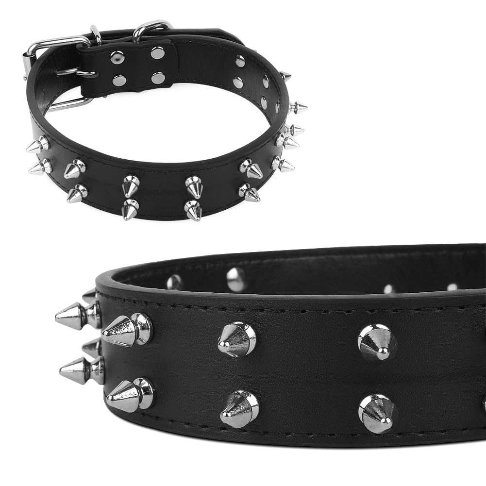 Glanhook Keep Your Dog Safe and Stylish with Our 21" Adjustable Spiked Dog Collar - Durable Black Leather Collars Design for Added Protection M - Image 2