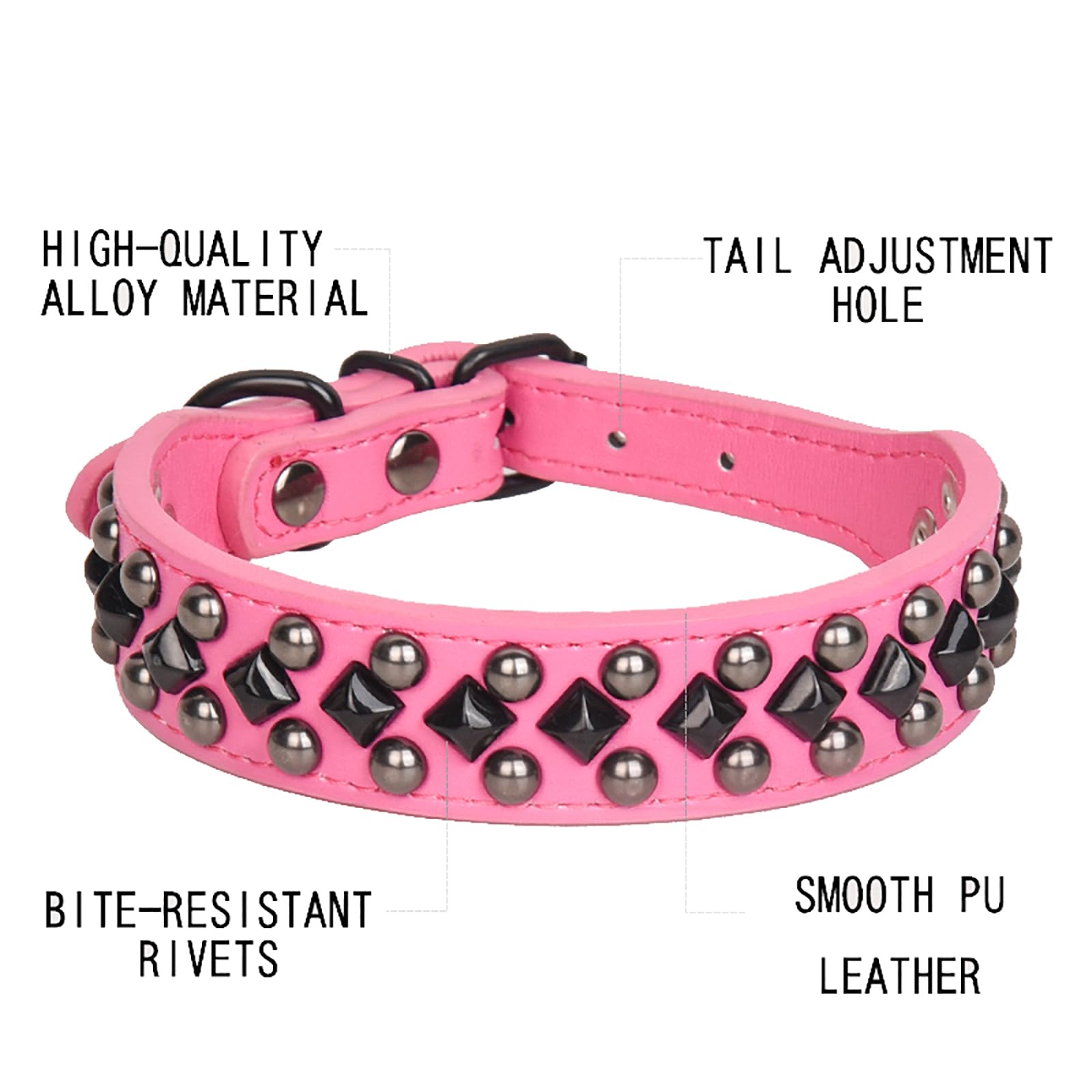 KocaPlye Spiked Studded Dog Collar Soft PU Leather Squared Spike Pet Collar Adjustable Collars for Small Medium Large Dogs - Image 4