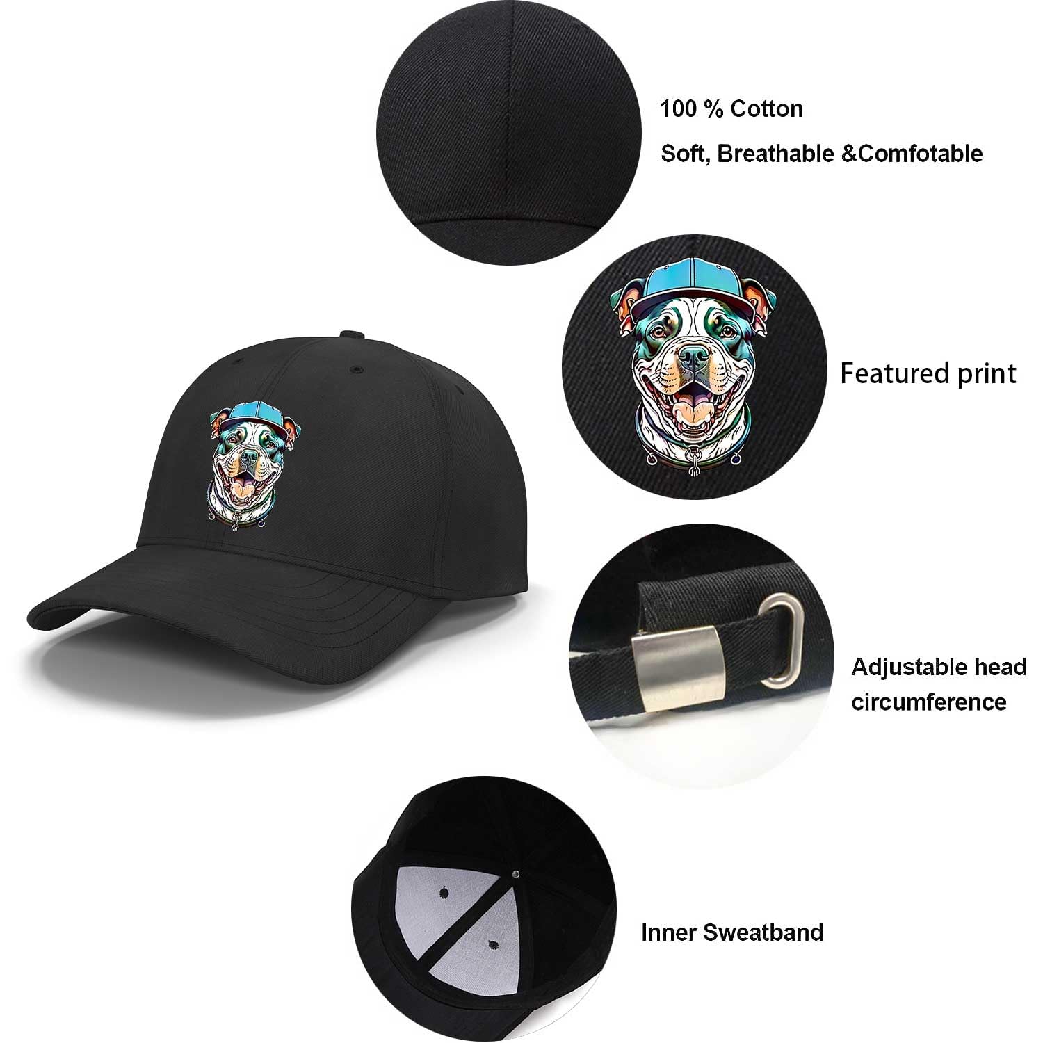 Pitbull Baseball Cap Adjustable Dad Hat Unstructured Cotton Hat - Image 5