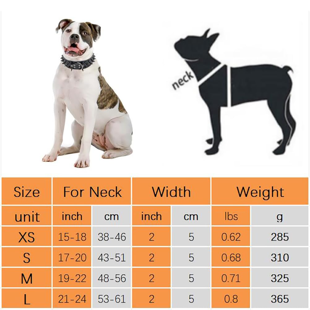 Spiked Dog Collars for Medium Large Dogs, Sharp Spike Studded Anti-Bite Protect Pets Neck Adjustable for Mastiff Pitbull Pug Bulldog, Black Rivets 2-Inch Wide Black Faux Leather 19-22" - Image 6
