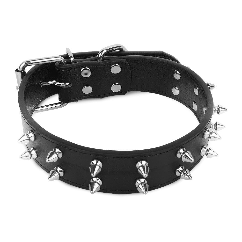 Glanhook Keep Your Dog Safe and Stylish with Our 21" Adjustable Spiked Dog Collar - Durable Black Leather Collars Design for Added Protection M - Image 5