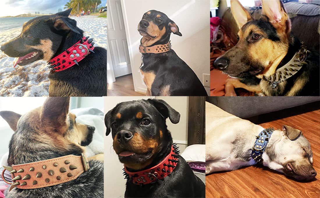 Kawagogo Spiked Studded Dog Collar with Large Sharp Spikes,2 Inch Wide Leather Dog Collar,Anti-bite,Fit Large Medium Dogs,Pitbull Doberman (L Adjust:19.7''-24.4'', Brown) - Image 4