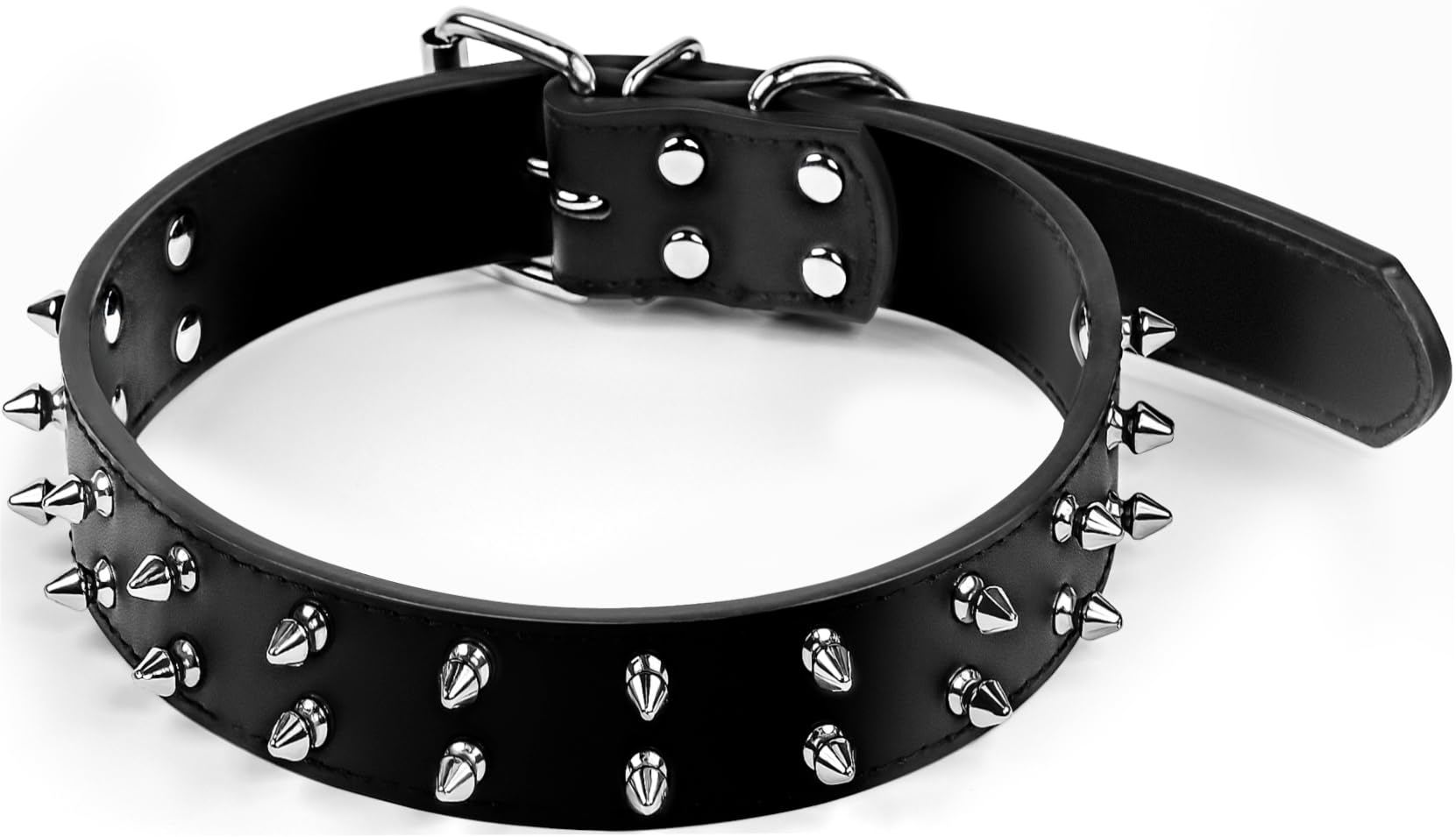Glanhook Keep Your Dog Safe and Stylish with Our 21" Adjustable Spiked Dog Collar - Durable Black Leather Collars Design for Added Protection M