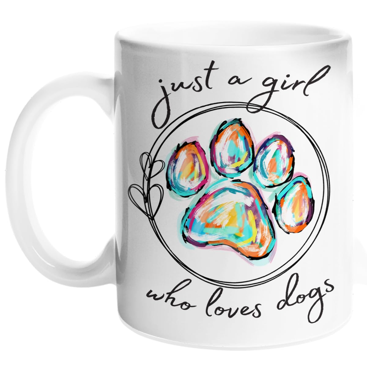 Posify Just A Girl Who Loves Dogs Coffee Mug 11Oz - Dog Mom Gift for Women Wife, Mothers Day Valentines Day Birthday Gifts for Dog Lovers, Gifts for Pet Owners, Gifts for Mom From Daughter Son Husband