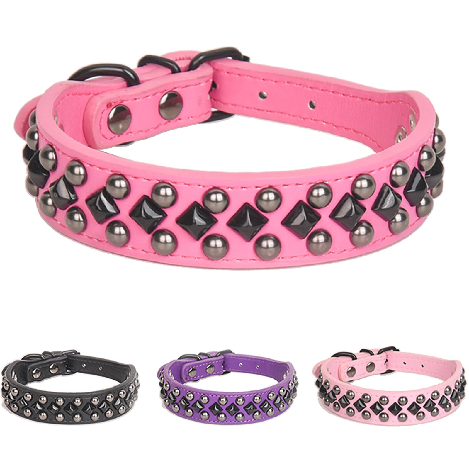 KocaPlye Spiked Studded Dog Collar Soft PU Leather Squared Spike Pet Collar Adjustable Collars for Small Medium Large Dogs - Image 5