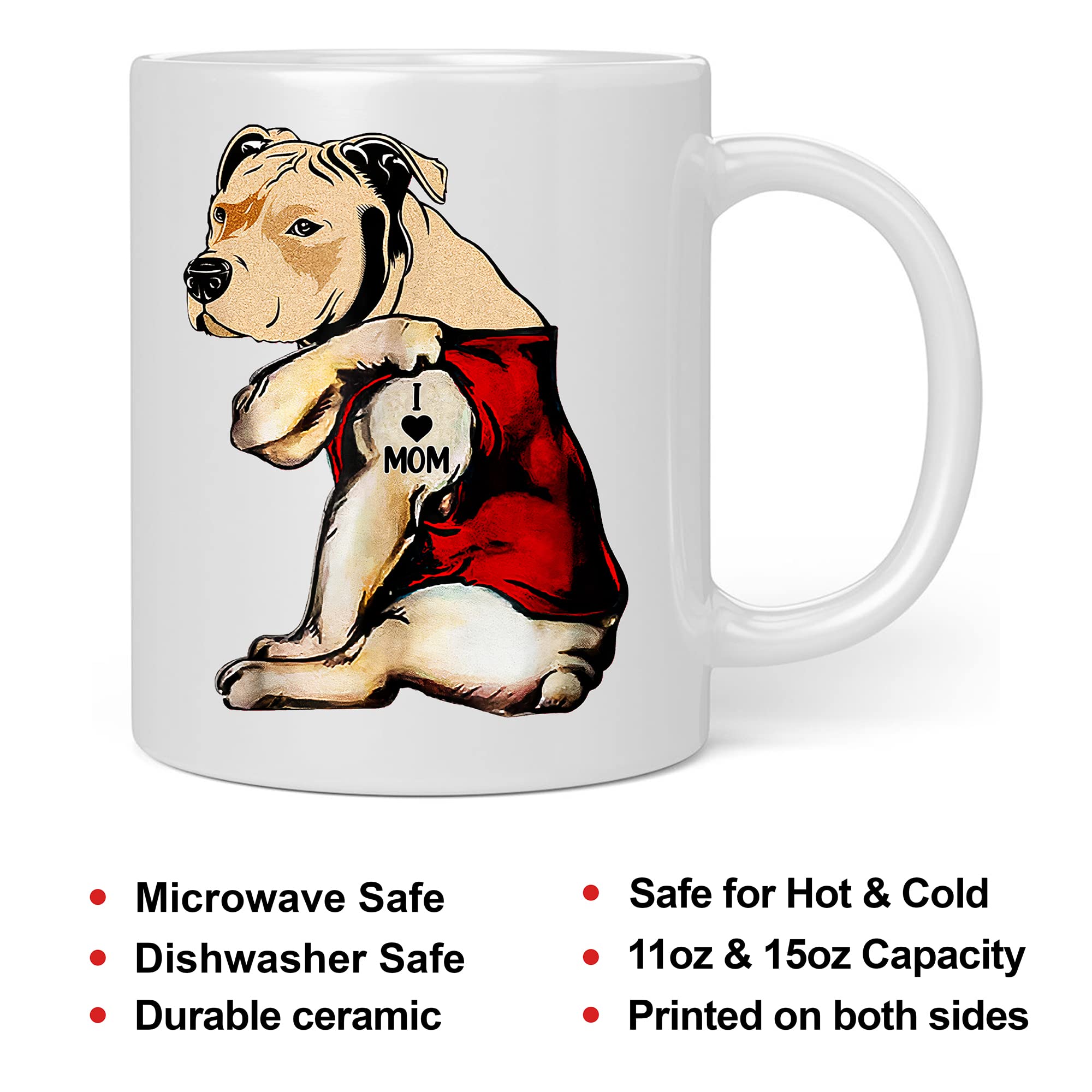 Harvey Martin I Love Mom Tattoo Pit Bull Mug Funny Gift For Pit Bull Dog Lovers Pit Bull Mom Ceramic Coffee Mug 11oz White - Image 2
