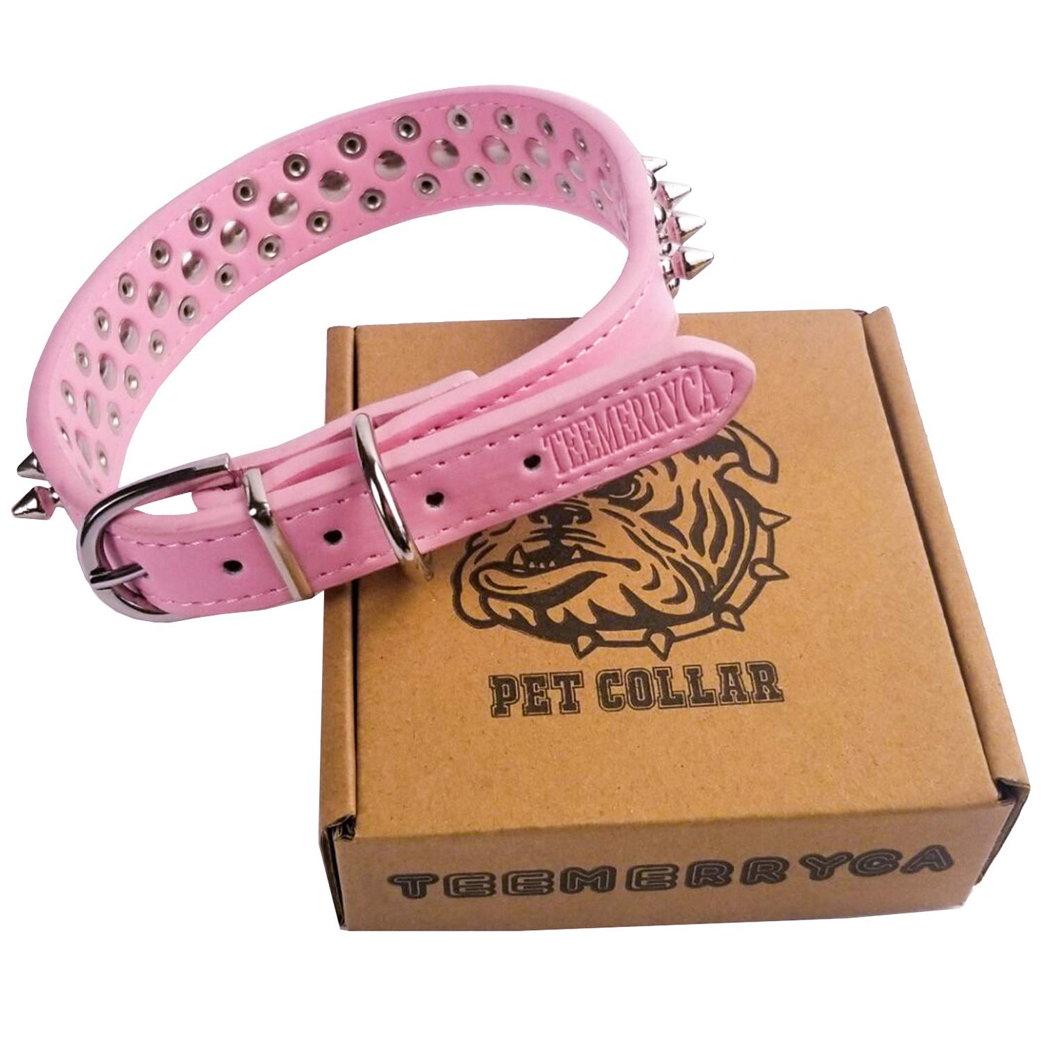 TEEMERRYCA Adjustable Leather Spiked Studded Dog Collars with a Squeak Ball Gift for Small Medium Large Pets Like Cats/Pit Bull/Bulldog/Pugs/Husky, Pink, L(15"-18.5") - Image 7