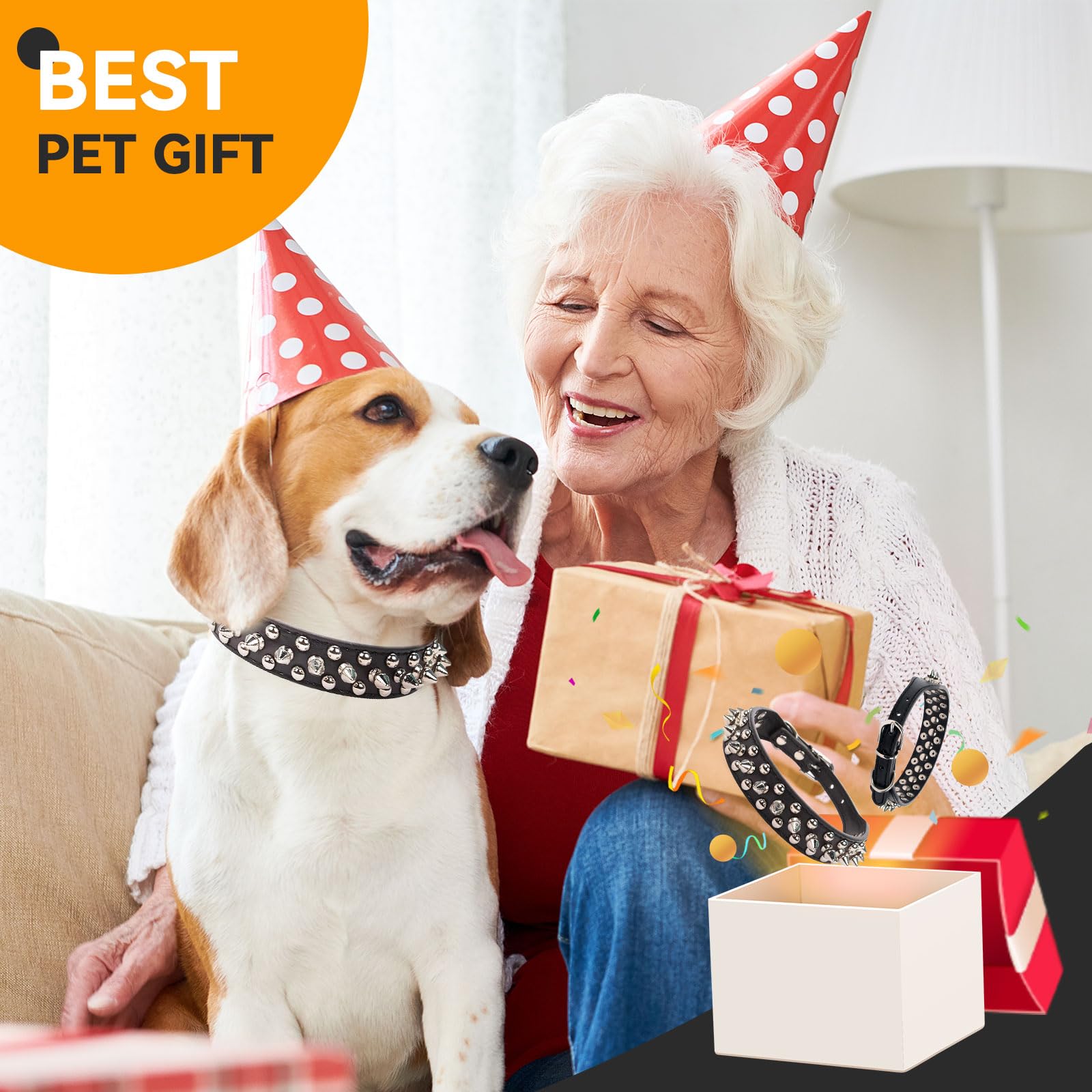 PETCARE Spiked Dog Collar Black Soft Pu Leather Funny Mushrooms Rivet Spike Studded Puppy Collar Adjustable Outdoor Pet Dog Collar for Small Medium Large Dogs Cats Chihuahua Pug Pit Bull Dog Collars - Image 4