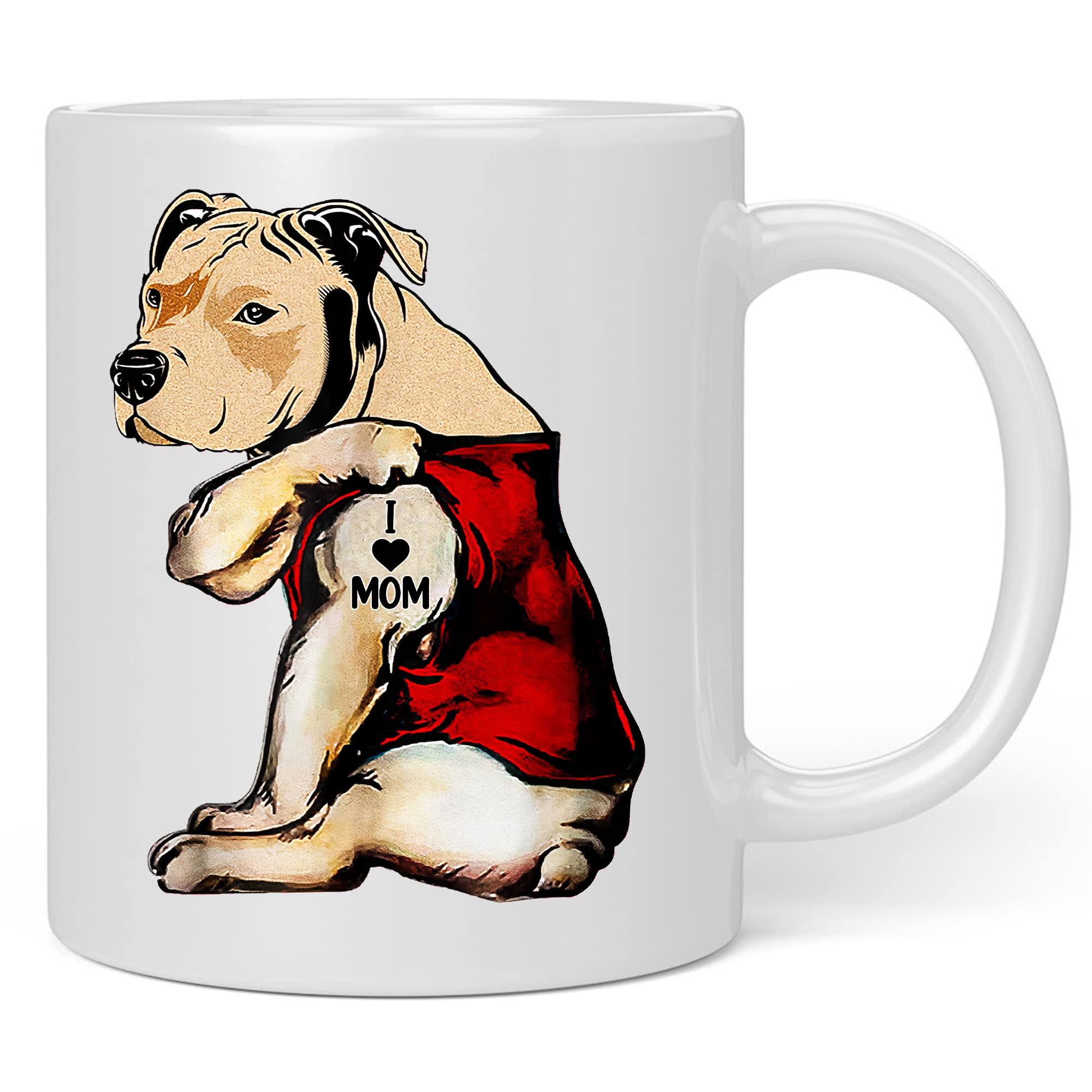 Harvey Martin I Love Mom Tattoo Pit Bull Mug Funny Gift For Pit Bull Dog Lovers Pit Bull Mom Ceramic Coffee Mug 11oz White