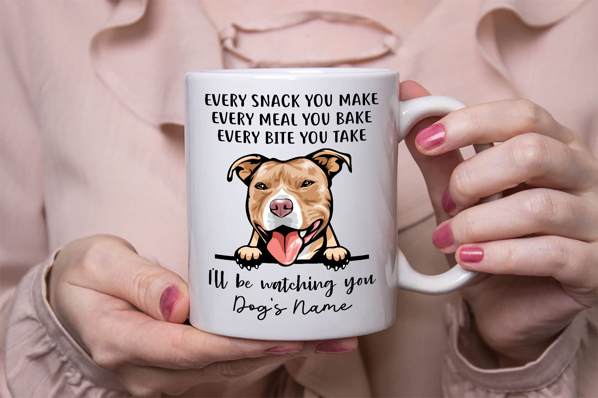 Personalized Red Nose American Pit Bull Coffee Mug, Every Snack You Make I'll Be Watching You, Customized Dog Mugs for Mom Dad, Gifts for Dog Lover, Mothers Day, Fathers Day, Birthday Presents - Image 6