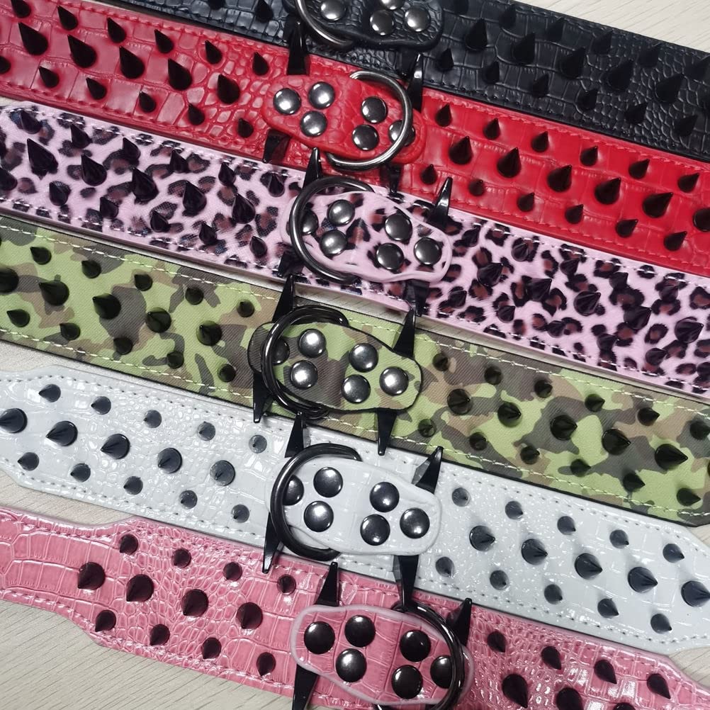 Spiked Dog Collars for Medium Large Dogs, Sharp Spike Studded Anti-Bite Protect Pets Neck Adjustable for Mastiff Pitbull Pug Bulldog, Black Rivets 2-Inch Wide Black Faux Leather 19-22" - Image 2