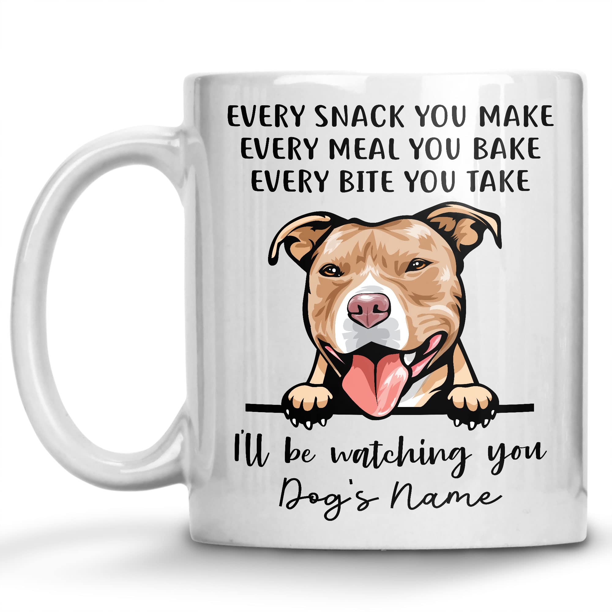 Personalized Red Nose American Pit Bull Coffee Mug, Every Snack You Make I'll Be Watching You, Customized Dog Mugs for Mom Dad, Gifts for Dog Lover, Mothers Day, Fathers Day, Birthday Presents
