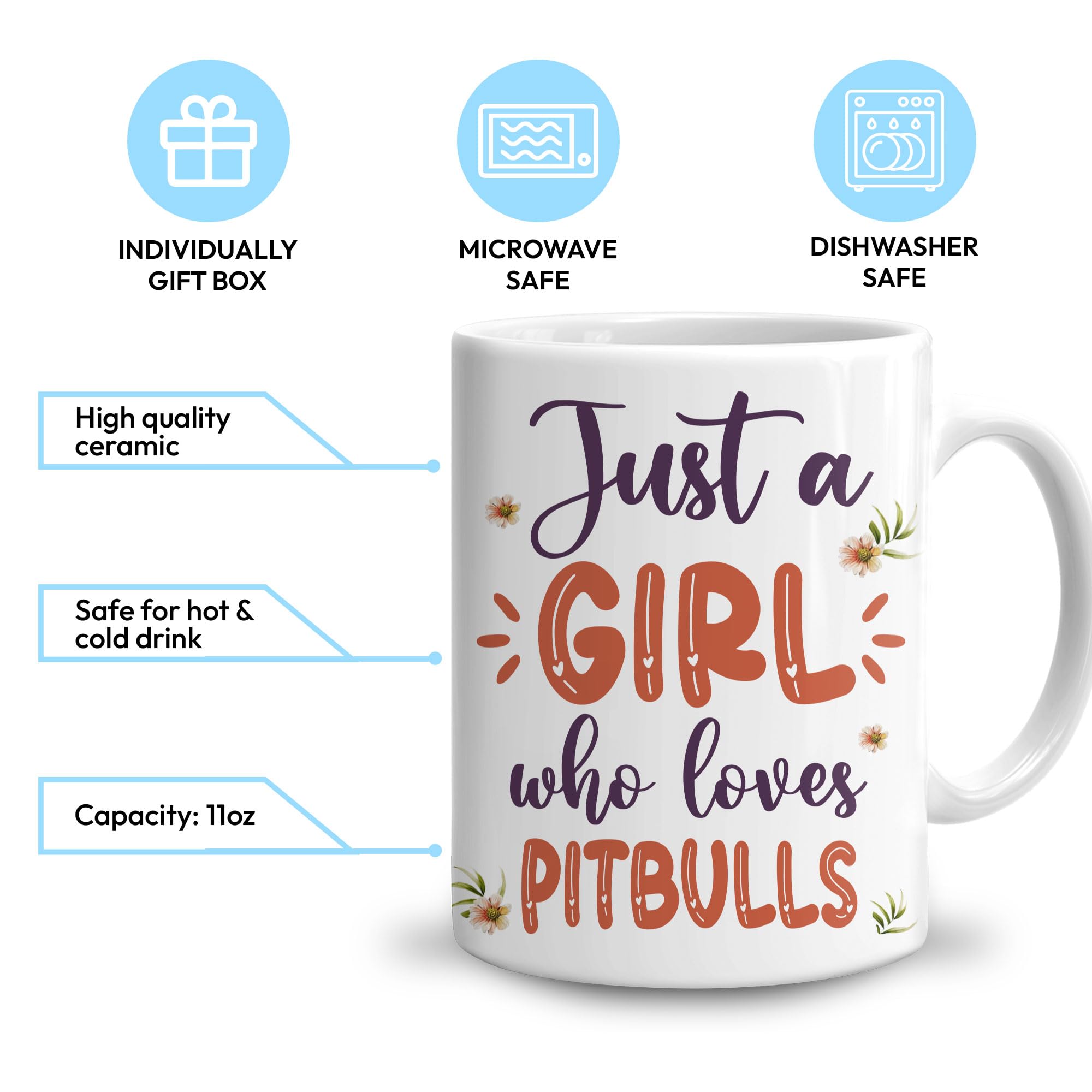 Hyturtle Personalized Gifts Pitbull Lover - Just A Girl Who Loves Pitbulls Custom Name Ceramic Coffee Mug Cup 11oz - Idea Cute Dog Lover Gifts For Women, Girl Daughter On Birthday, Christmas - Image 4