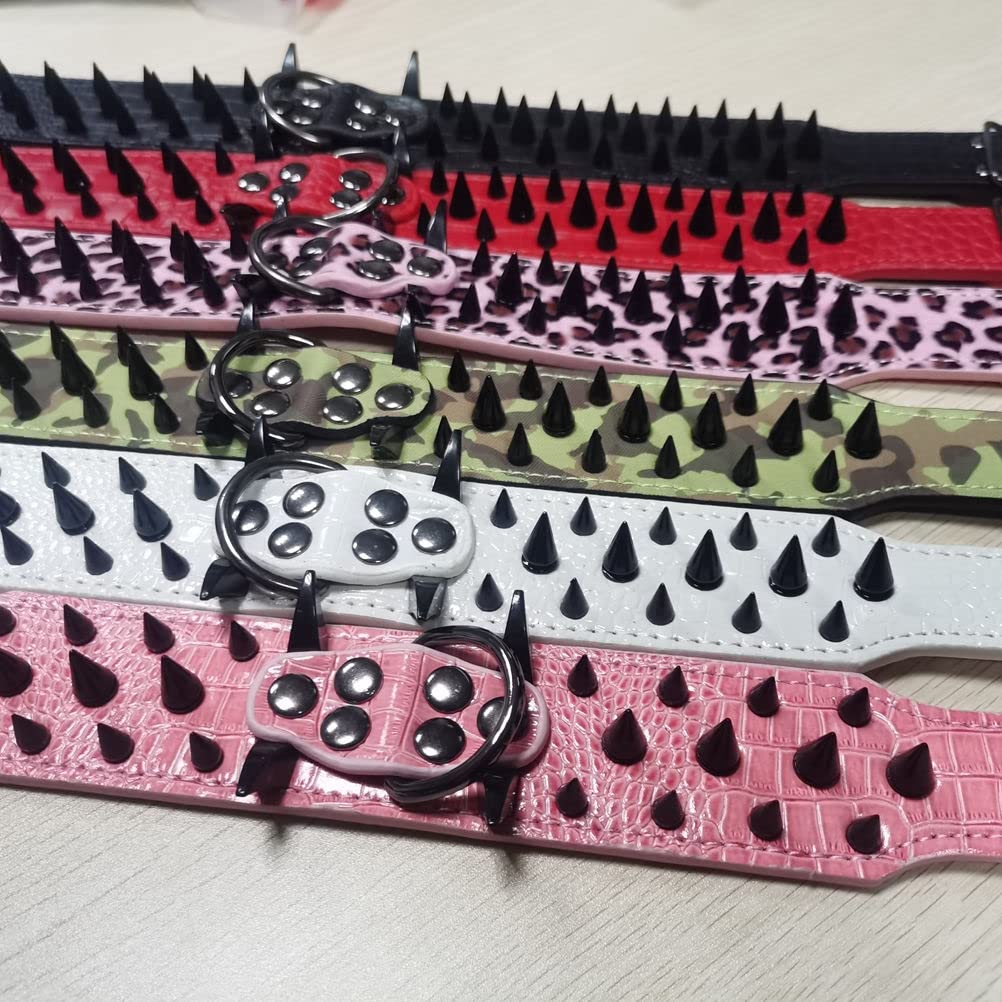 Spiked Dog Collars for Medium Large Dogs, Sharp Spike Studded Anti-Bite Protect Pets Neck Adjustable for Mastiff Pitbull Pug Bulldog, Black Rivets 2-Inch Wide Black Faux Leather 19-22" - Image 3