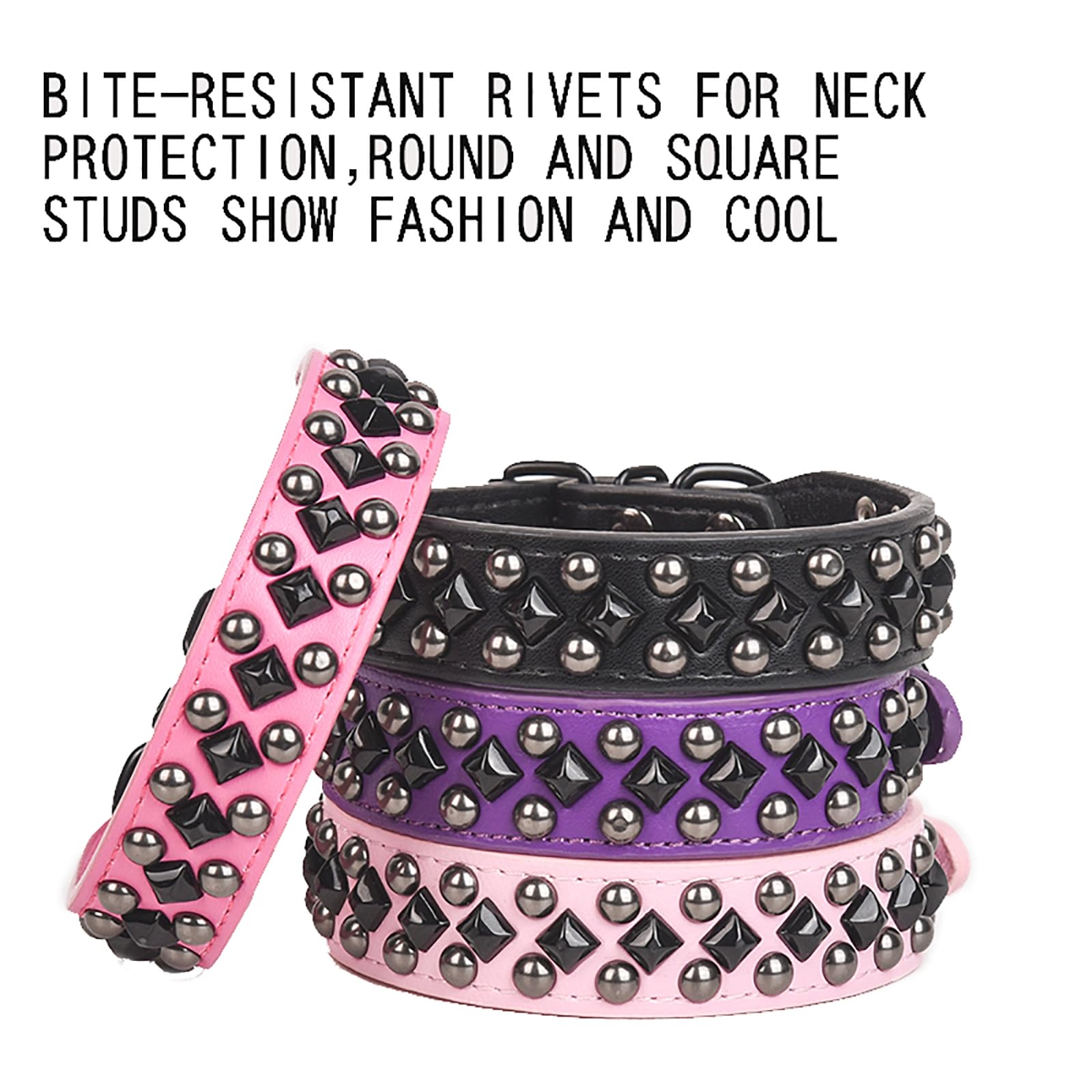 KocaPlye Spiked Studded Dog Collar Soft PU Leather Squared Spike Pet Collar Adjustable Collars for Small Medium Large Dogs - Image 3