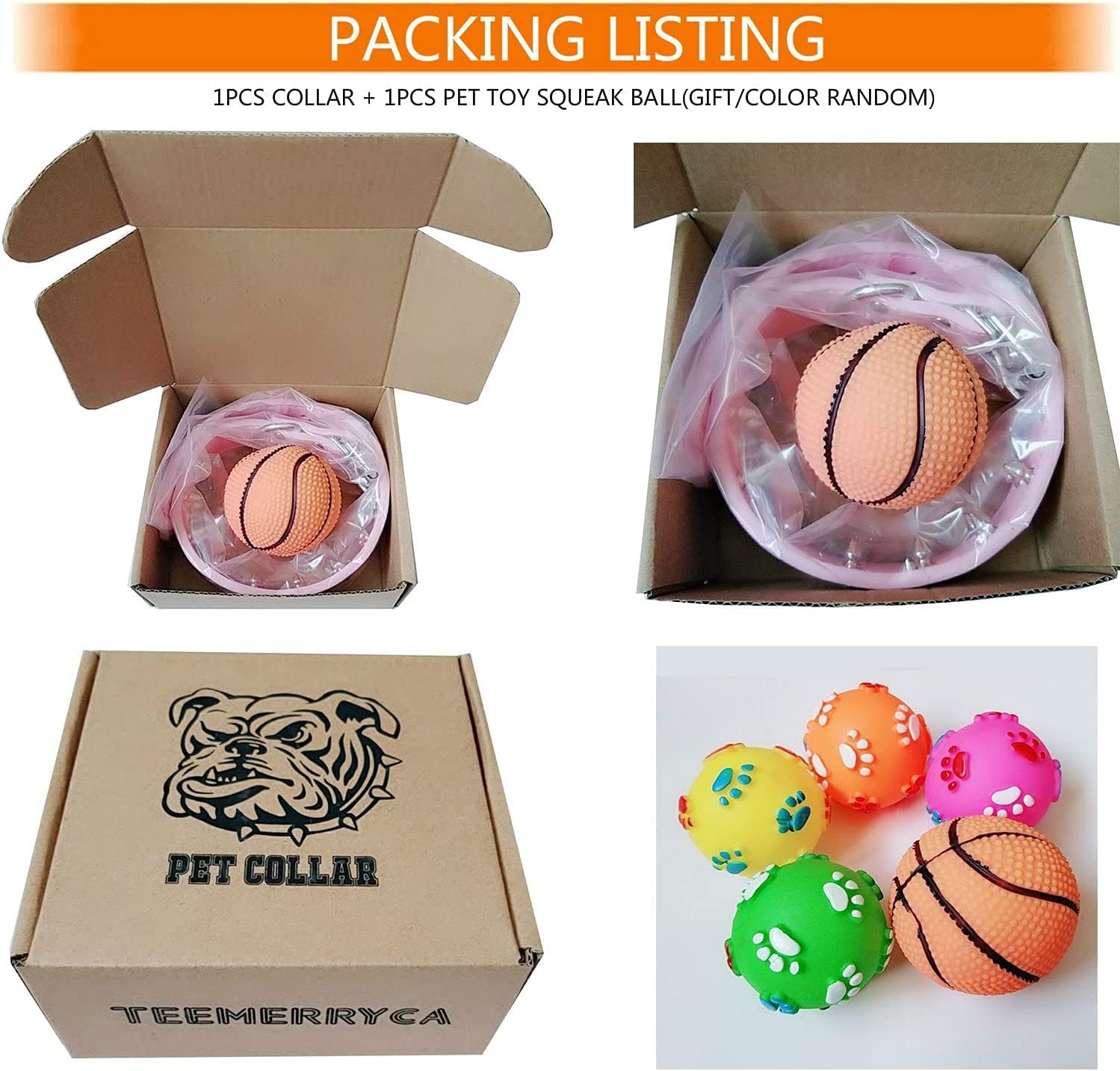 TEEMERRYCA Adjustable Leather Spiked Studded Dog Collars with a Squeak Ball Gift for Small Medium Large Pets Like Cats/Pit Bull/Bulldog/Pugs/Husky, Pink, L(15"-18.5") - Image 4