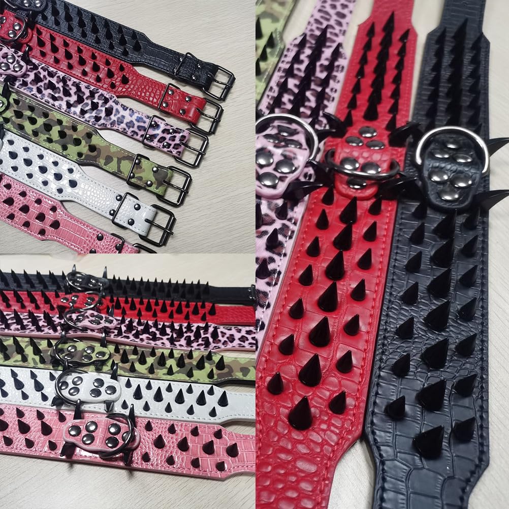 Spiked Dog Collars for Medium Large Dogs, Sharp Spike Studded Anti-Bite Protect Pets Neck Adjustable for Mastiff Pitbull Pug Bulldog, Black Rivets 2-Inch Wide Black Faux Leather 19-22" - Image 4