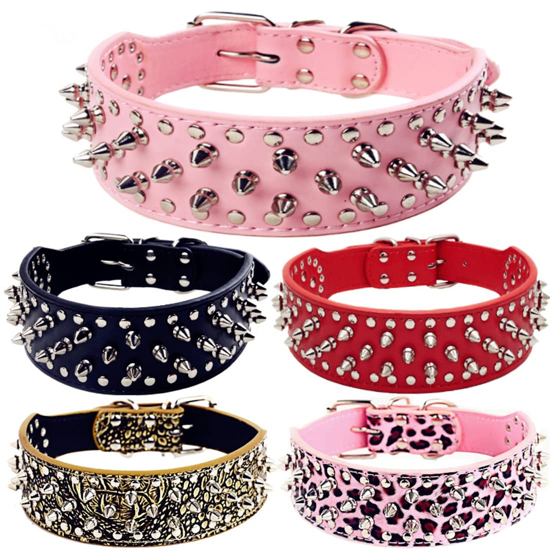 KocaPlye Spiked Dog Collar Rivet Studded Adjustable PU Leather Spikes Collar for Medium Large Dogs 2" Wide Spike Collars - Image 5