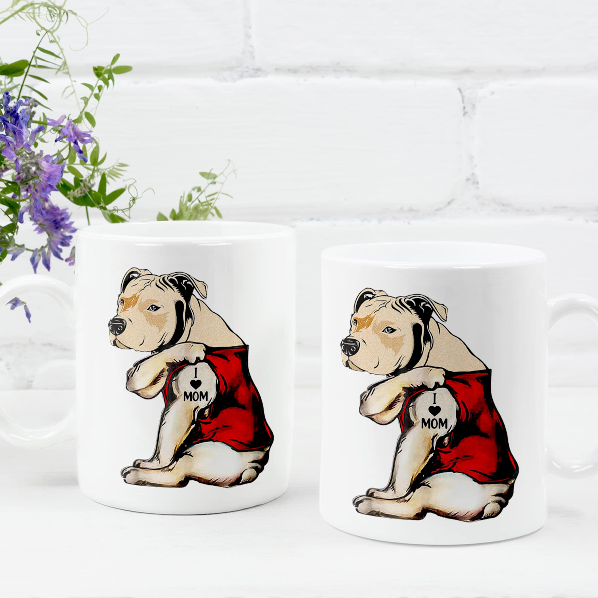 Harvey Martin I Love Mom Tattoo Pit Bull Mug Funny Gift For Pit Bull Dog Lovers Pit Bull Mom Ceramic Coffee Mug 11oz White - Image 4