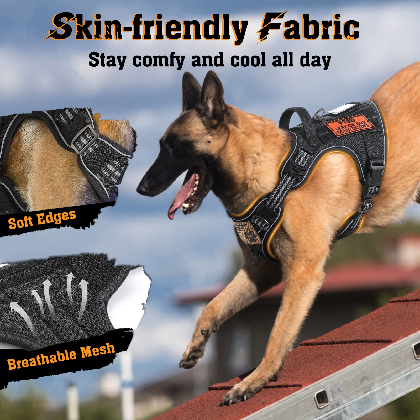 rabbitgoo Dog Harness for Large Dogs No Pull, Tactical Service Dog Vest with Molle and Control Handle, Adjustable and Reflective Military Pet Harness for Easy Walking and Training, Black, L - Image 6