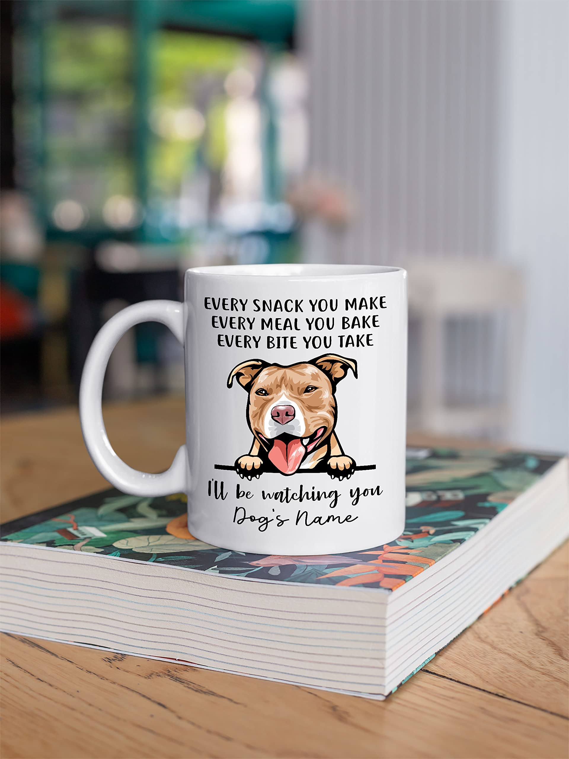 Personalized Red Nose American Pit Bull Coffee Mug, Every Snack You Make I'll Be Watching You, Customized Dog Mugs for Mom Dad, Gifts for Dog Lover, Mothers Day, Fathers Day, Birthday Presents - Image 5