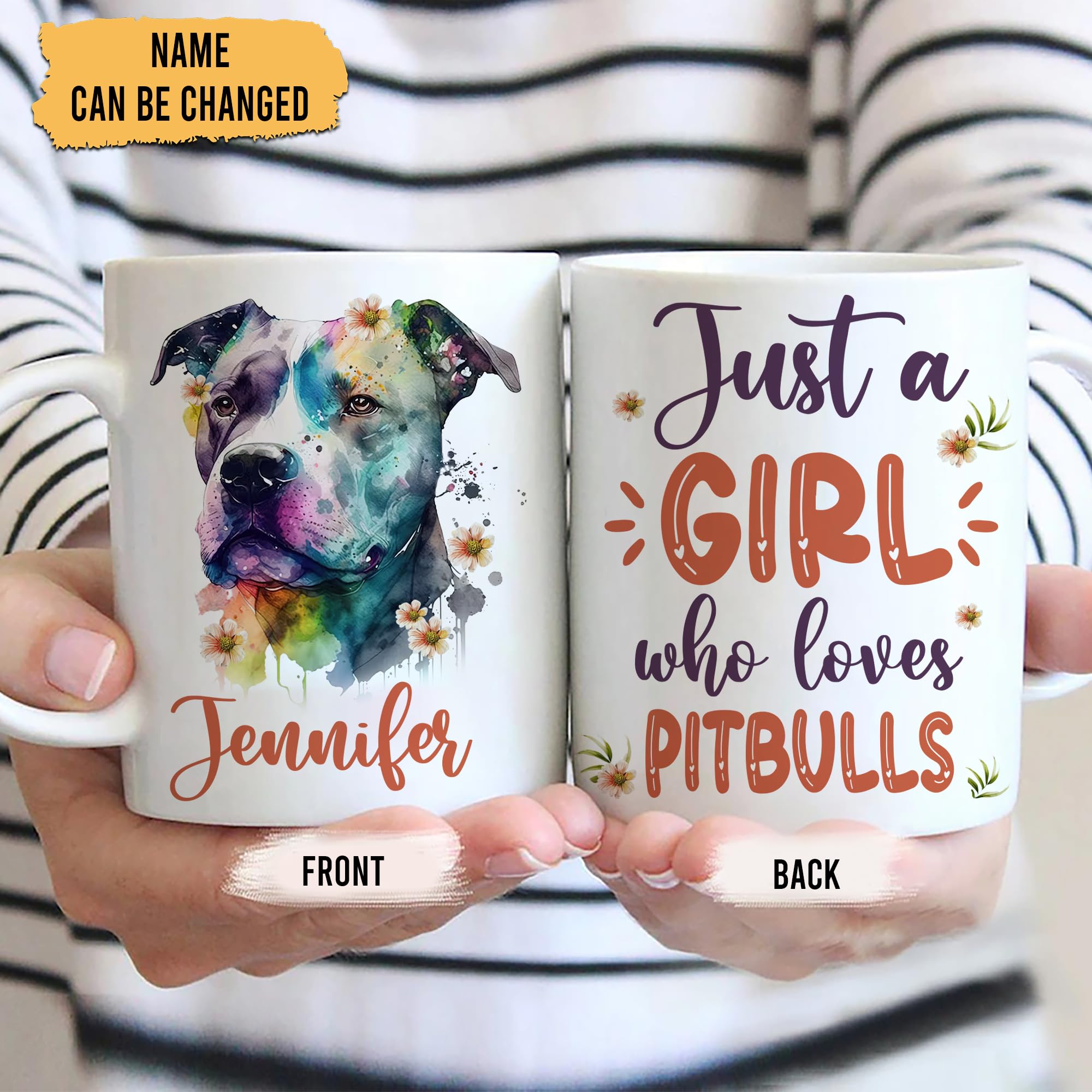 Hyturtle Personalized Gifts Pitbull Lover - Just A Girl Who Loves Pitbulls Custom Name Ceramic Coffee Mug Cup 11oz - Idea Cute Dog Lover Gifts For Women, Girl Daughter On Birthday, Christmas - Image 5