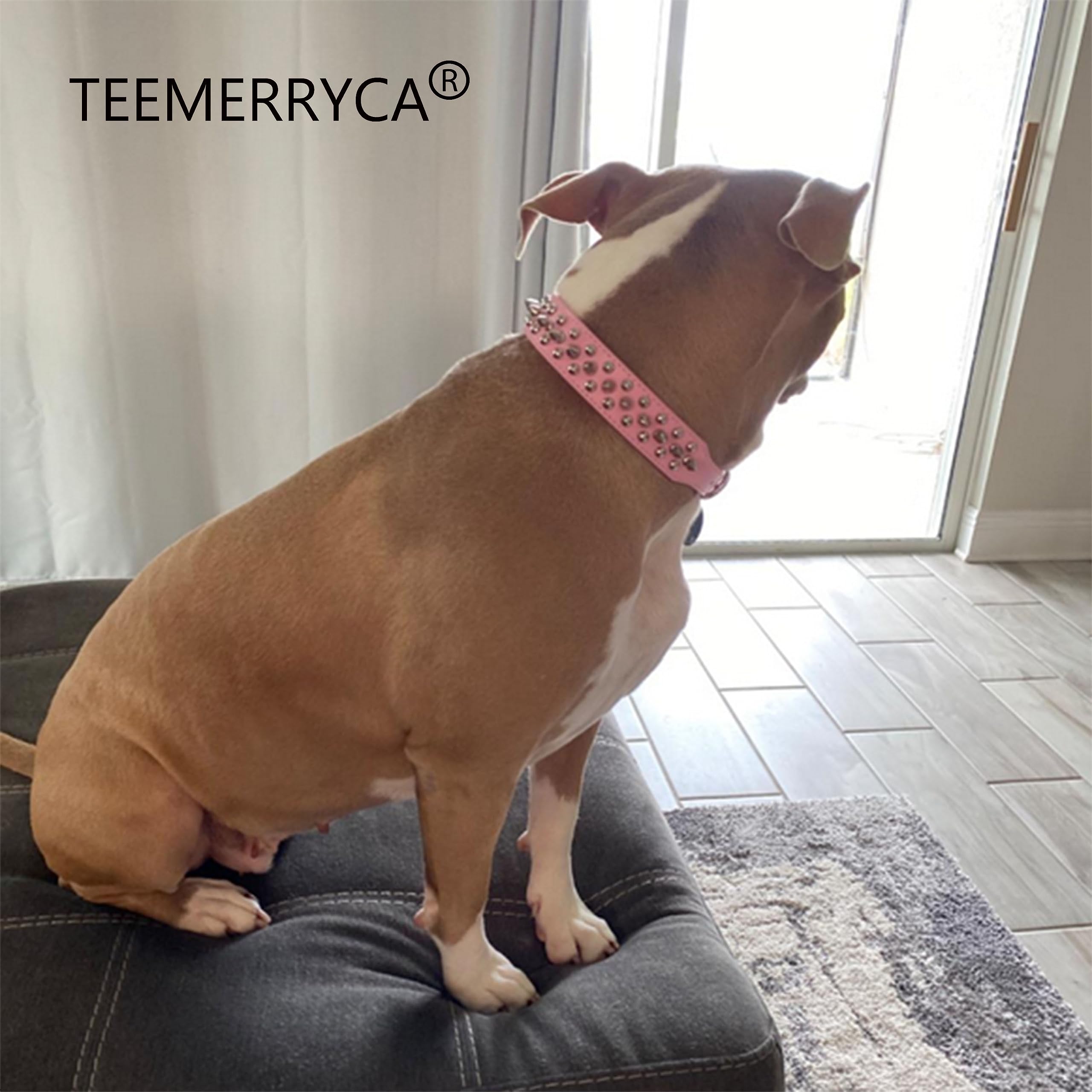 TEEMERRYCA Adjustable Leather Spiked Studded Dog Collars with a Squeak Ball Gift for Small Medium Large Pets Like Cats/Pit Bull/Bulldog/Pugs/Husky, Pink, L(15"-18.5") - Image 2