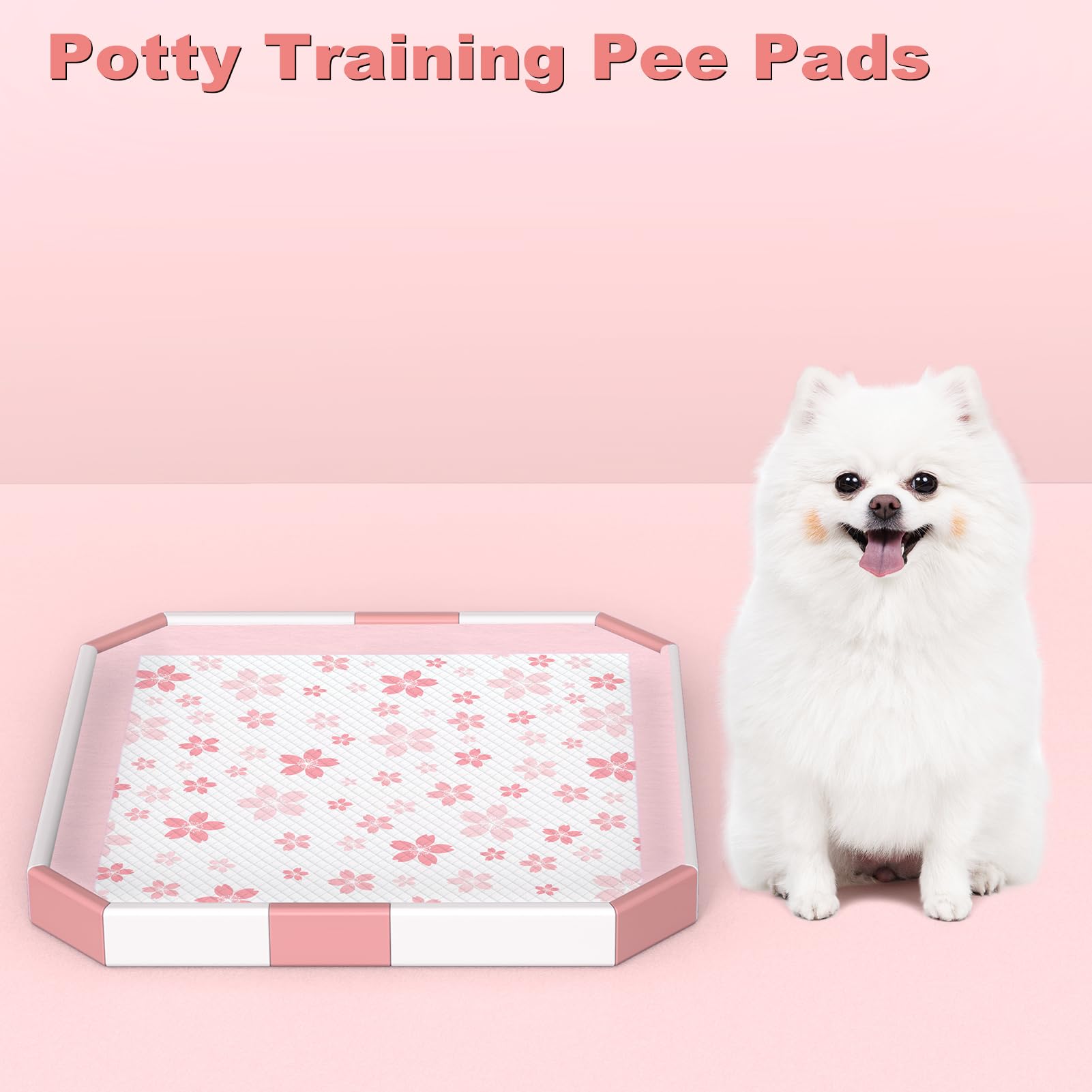 MIZOK Puppy Pads 22"x 22" with Leak-Proof Quick-Dry Design Pee Pads for Dogs Potty Training, 6-Layer Standard Absorbency Dog Pee Pads Regular Size, Pink Cherry Blossom Pattern (50 Counts) - Image 2