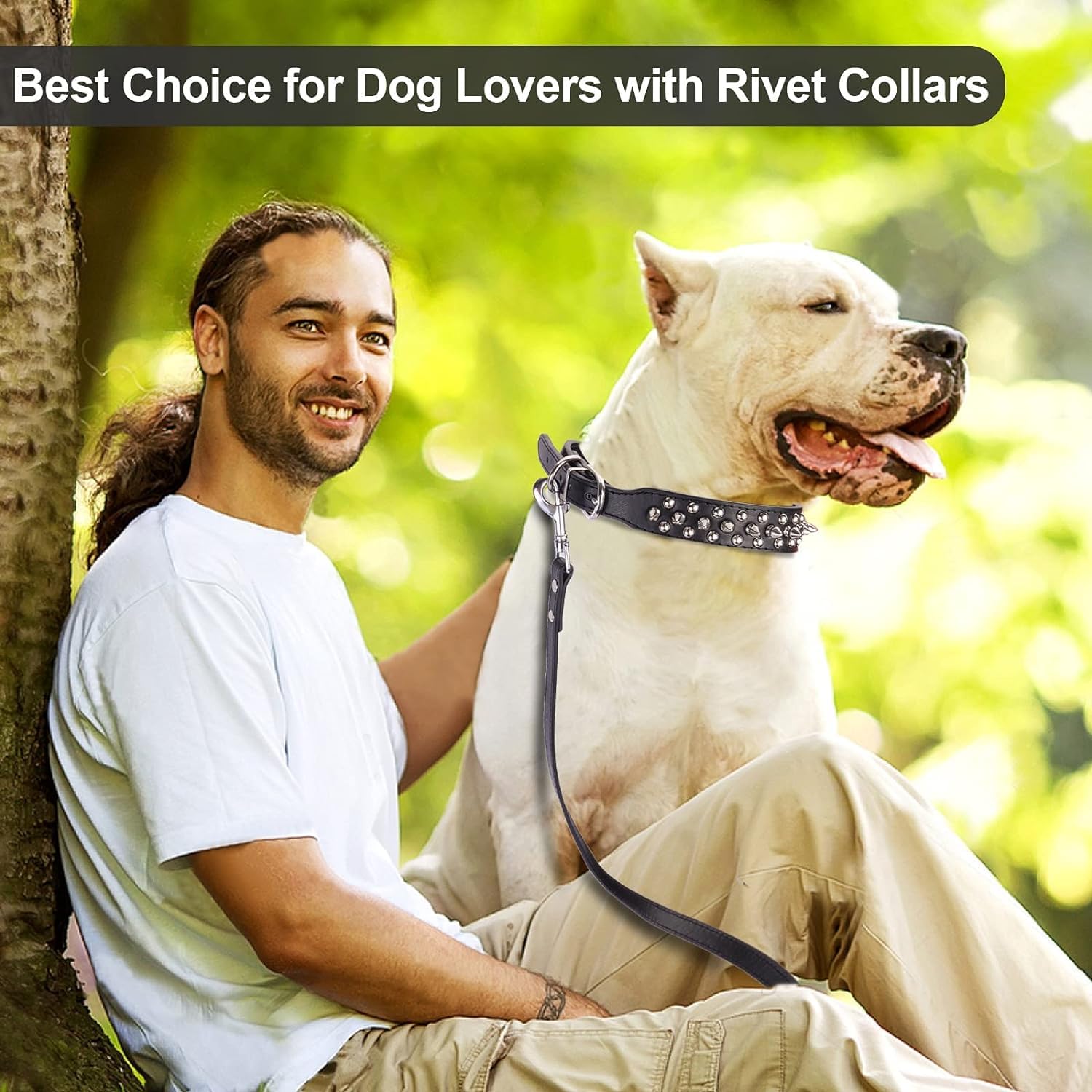 SOYATER Black Dog Collar for Medium Large Dogs Pitbull Collar with Leash Rivet Puppy Pet Cat Adjustable Black Studded Collar Durable PU Leather Spiked Pet Supplies (Black, XXL=19.7""-22.4"") - Image 6