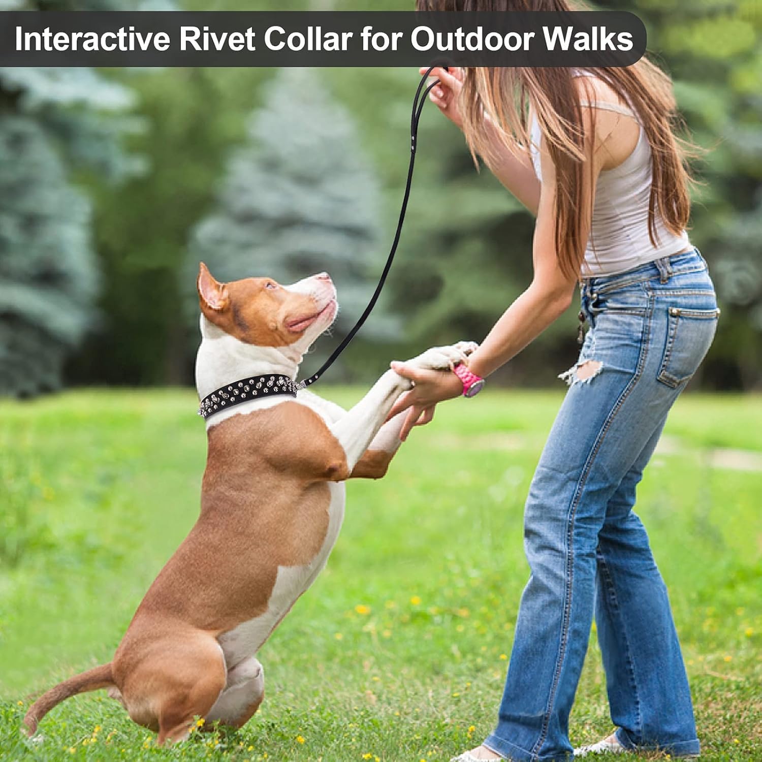 SOYATER Black Dog Collar for Medium Large Dogs Pitbull Collar with Leash Rivet Puppy Pet Cat Adjustable Black Studded Collar Durable PU Leather Spiked Pet Supplies (Black, XXL=19.7""-22.4"") - Image 4