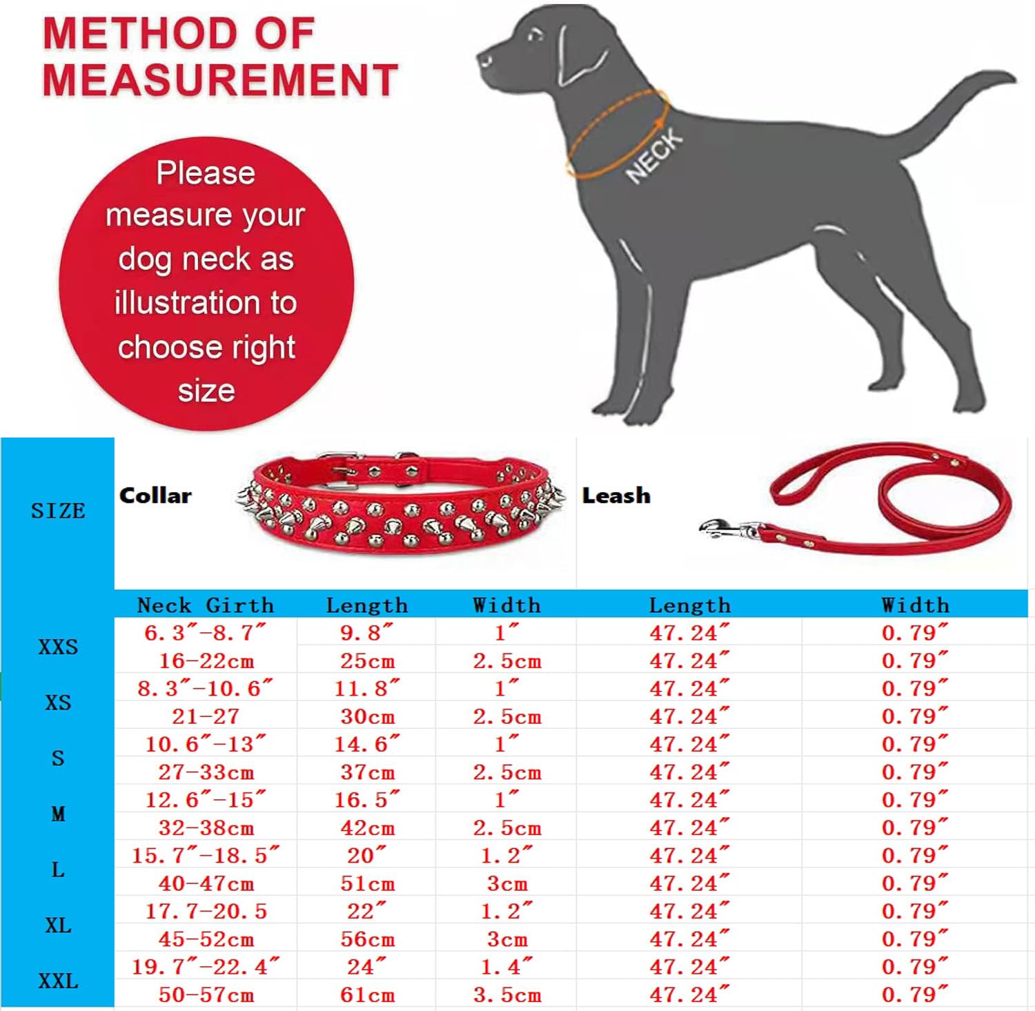 SOYATER Black Dog Collar for Medium Large Dogs Pitbull Collar with Leash Rivet Puppy Pet Cat Adjustable Black Studded Collar Durable PU Leather Spiked Pet Supplies (Black, XXL=19.7""-22.4"") - Image 8