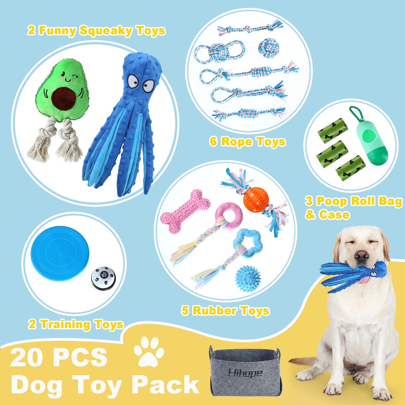 Hihope Dog Puppy Toys for Teething,20 Pack Puppies Teething Chew Toys for Boredom,Dog Chew Toys with Rope Toys,Treat Balls and Squeaky Dog Toys for Small Dog - Image 7