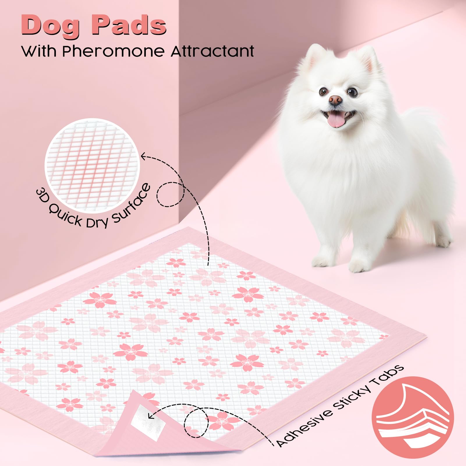 MIZOK Puppy Pads 22"x 22" with Leak-Proof Quick-Dry Design Pee Pads for Dogs Potty Training, 6-Layer Standard Absorbency Dog Pee Pads Regular Size, Pink Cherry Blossom Pattern (50 Counts) - Image 3