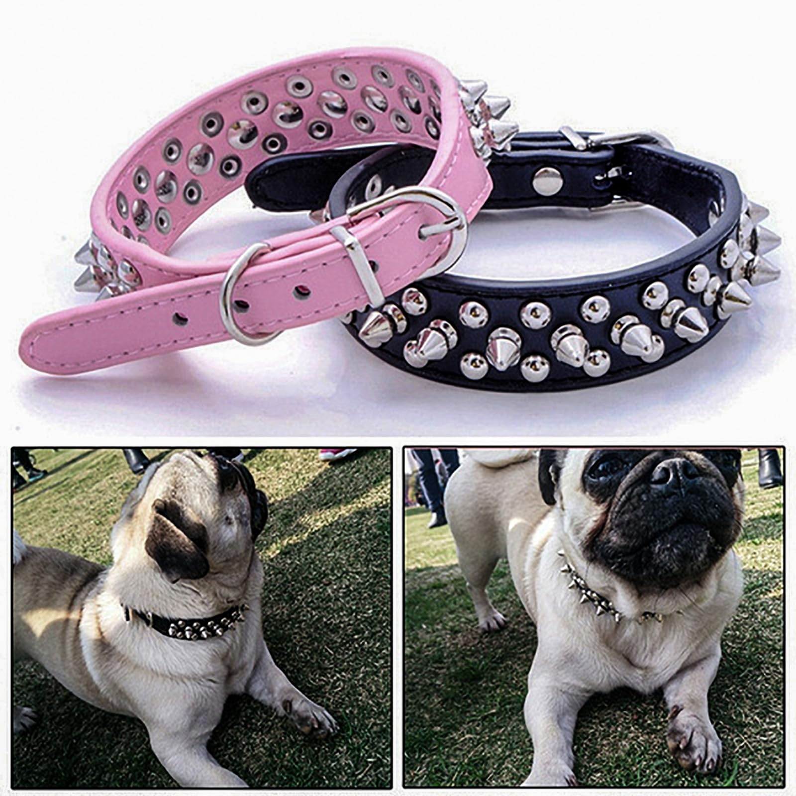 SOYATER Black Dog Collar for Medium Large Dogs Pitbull Collar with Leash Rivet Puppy Pet Cat Adjustable Black Studded Collar Durable PU Leather Spiked Pet Supplies (Black, XXL=19.7""-22.4"") - Image 2