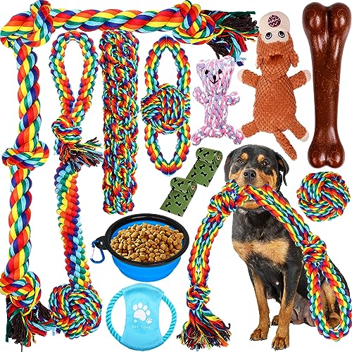 Dog Toys for Aggressive Chewers 13 Pack?Indestructible Tug of War Toys for Small, Medium, Large Dog Breeds , Teeth Cleaning Chew Toys Pet Interactive Rope Toys, Plush with Stuffing Toys for Puppy