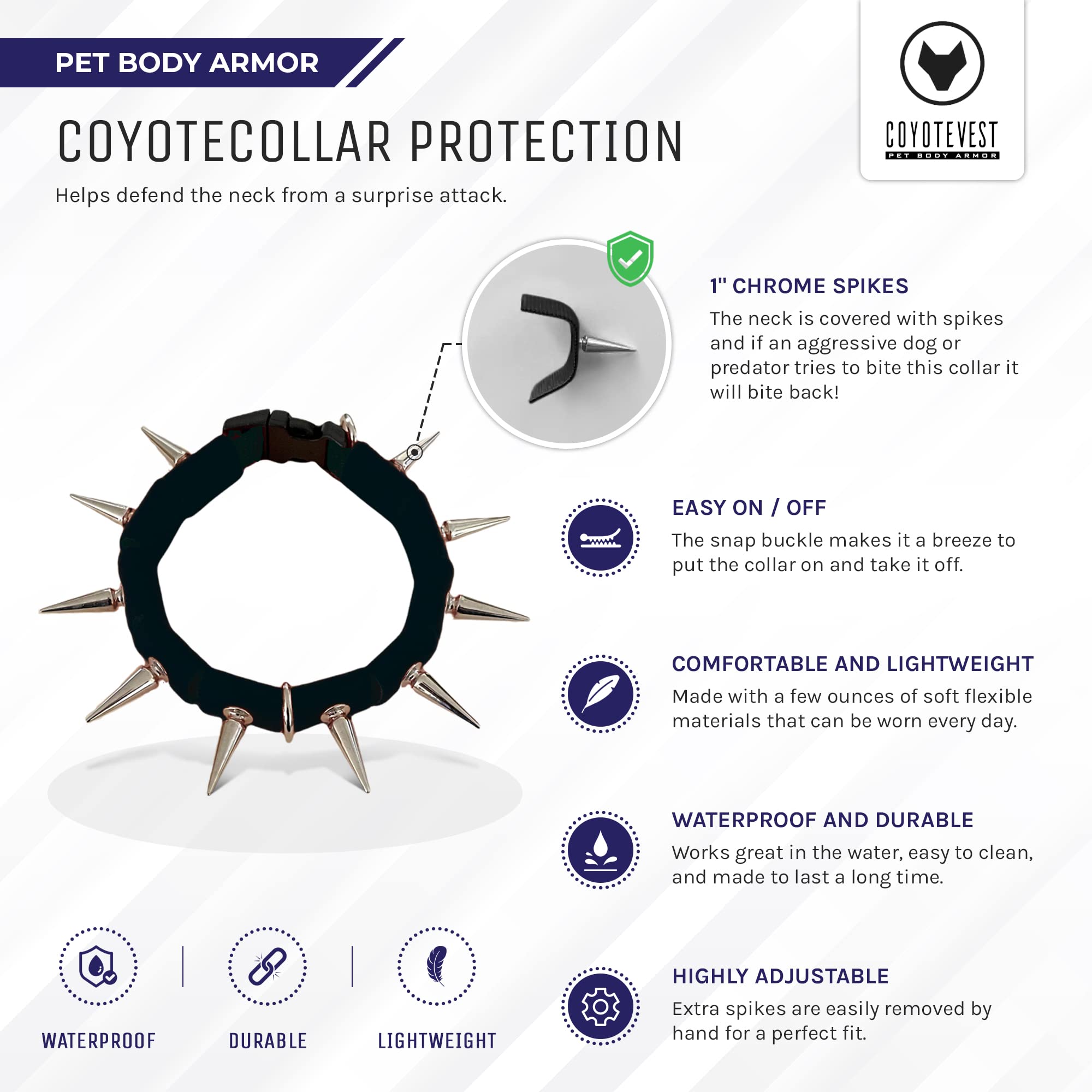 CoyoteCollar Black Dog Collars for Small Dog Breeds; Adjustable Spiked Dog Collar by CoyoteVest - Image 6