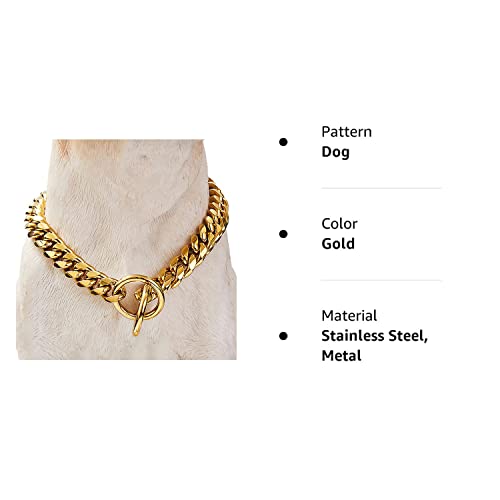 Loveshine Chain Dog Collar 18K Gold Cuban Link Dog Chain 15MM 10MM Thick Chain Collar Metal Stainless Steel Heavy Duty Slip Dog Collars for Dogs(10in to 26in) (12"?Can Over Head of 8" to 11") - Image 2