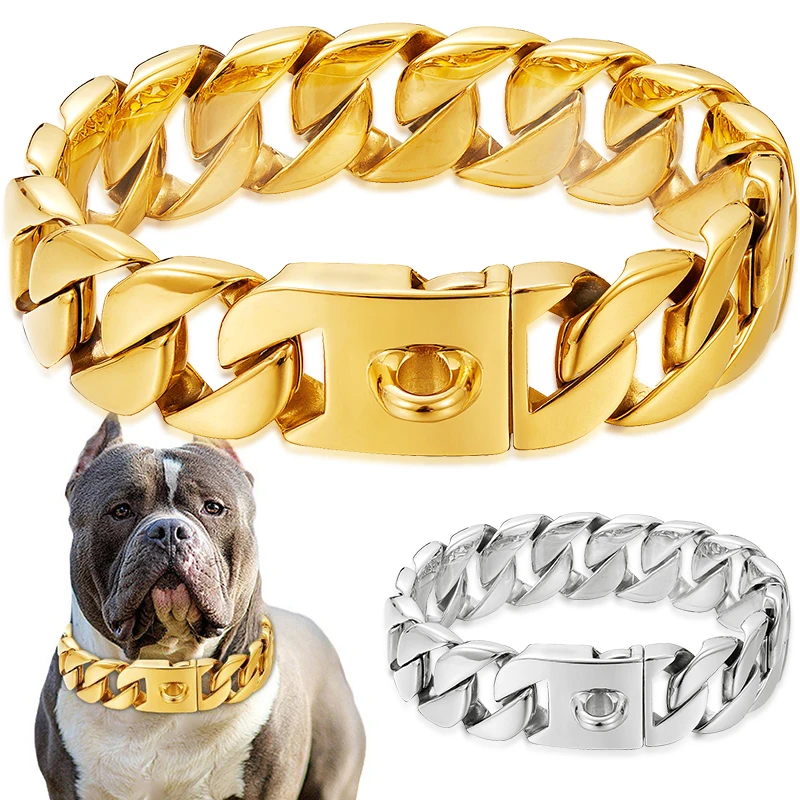 32mm Wide Gold Dog Chain Collars Heavy Strong Stainless Steel Dog Choker Pitbull Gold Dog Necklace For Large Dogs - AliExpress 15
