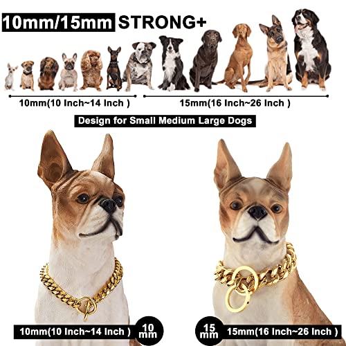 Loveshine Chain Dog Collar 18K Gold Cuban Link Dog Chain 15MM 10MM Thick Chain Collar Metal Stainless Steel Heavy Duty Slip Dog Collars for Dogs(10in to 26in) (12"?Can Over Head of 8" to 11") - Image 6