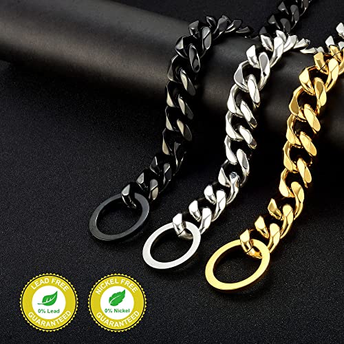 Loveshine Chain Dog Collar 18K Gold Cuban Link Dog Chain 15MM 10MM Thick Chain Collar Metal Stainless Steel Heavy Duty Slip Dog Collars for Dogs(10in to 26in) (12"?Can Over Head of 8" to 11") - Image 3