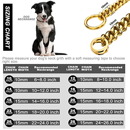 Loveshine Chain Dog Collar 18K Gold Cuban Link Dog Chain 15MM 10MM Thick Chain Collar Metal Stainless Steel Heavy Duty Slip Dog Collars for Dogs(10in to 26in) (12"?Can Over Head of 8" to 11") - Image 4