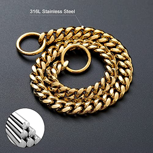 Loveshine Chain Dog Collar 18K Gold Cuban Link Dog Chain 15MM 10MM Thick Chain Collar Metal Stainless Steel Heavy Duty Slip Dog Collars for Dogs(10in to 26in) (12"?Can Over Head of 8" to 11") - Image 5